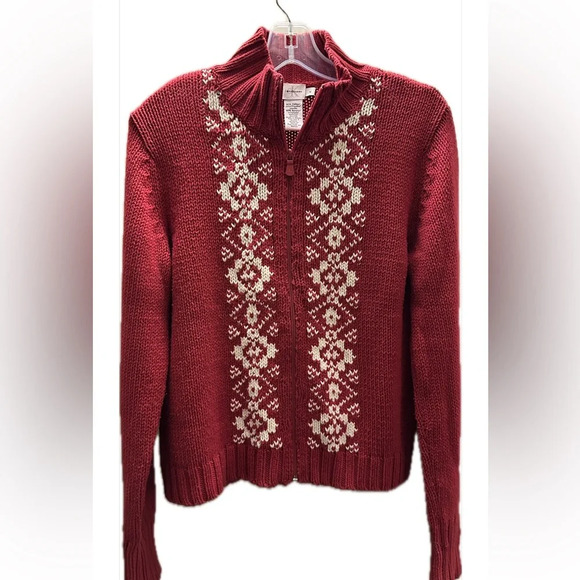 Calvin Klein Jeans Vintage Red Fair Isle Nordic Patterned Zip Cardigan Sweater M - Picture 1 of 10